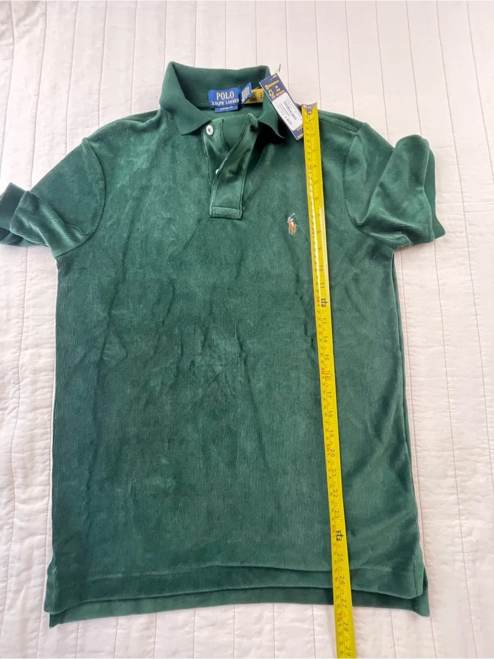 Ralph Lauren Forest Green Textured Velour Short-Sleeve Polo Shirt XS